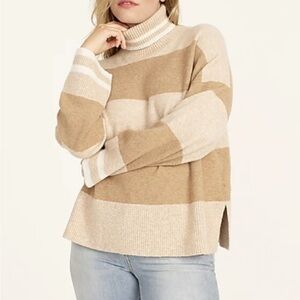 J. Crew Brown and Cream Striped Turtleneck Sweater